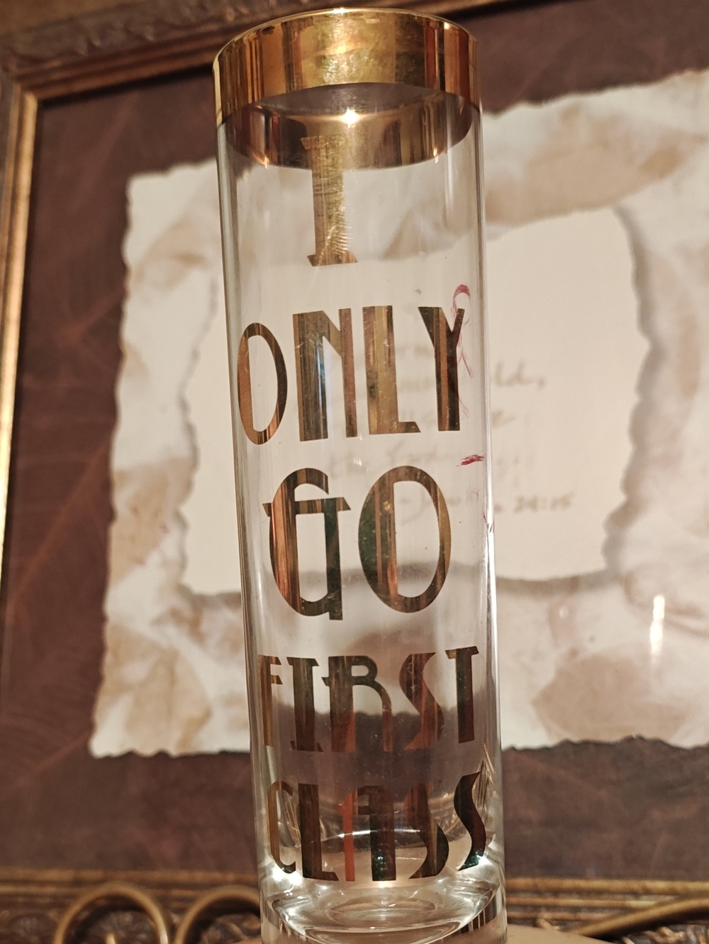 Clear Glass Tumbler with Gold Lettering